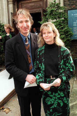 ALAN RICKMAN AND SARAH POTTER DAUGHTER OF DENNIS POTTER AT HER FATHER'S MEMORIAL SERVICE IN LONDON
